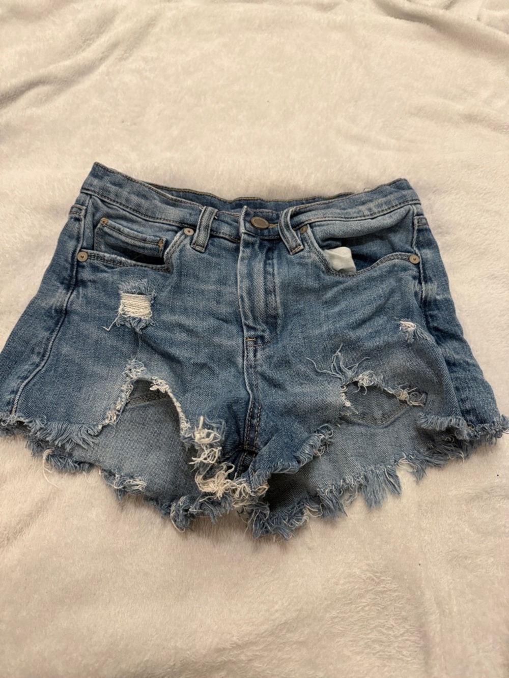 Blank NYC Distressed Medium Blue Denim Cutoff Shorts